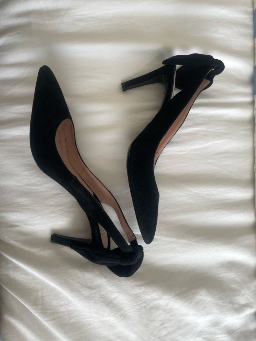 Carven Black Pointed-Toe Slingback Heels with bow detail